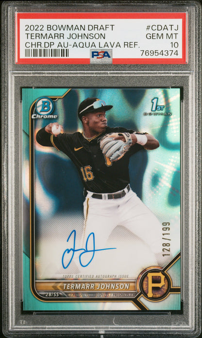 2022 Bowman Draft #CDA-TJ Termarr Johnson 1st Auto Aqua Lava #/199 PSA 10