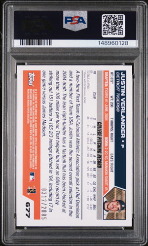 2005 Topps #677 Justin Verlander Rookie RC Gold #/2005 PSA 10 LOW POP