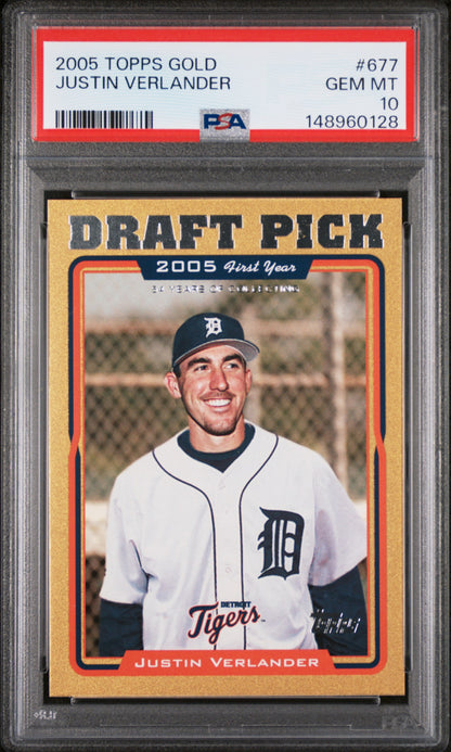2005 Topps #677 Justin Verlander Rookie RC Gold #/2005 PSA 10 LOW POP