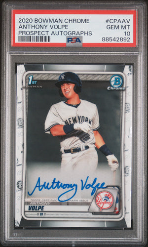 2020 Bowman #CPA-AV Anthony Volpe 1st RC Chrome Prospect Autographs PSA 10