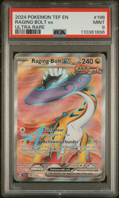 2024 Pokemon Tef Temporal Forces #196 Raging Bolt Ex Ultra Rare PSA 9