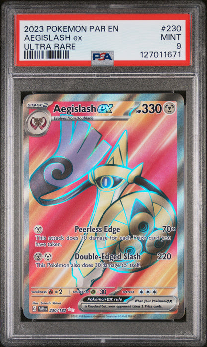 2023 Pokemon SV04: Paradox Rift #230 Aegislash ex Ultra Rare PSA 9
