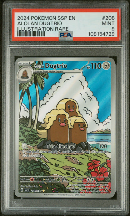 2024 Pokemon SV08: Surging Sparks #208 Alolan Dugtrio PSA 9