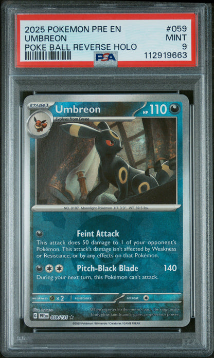 2025 Pokemon Pre Prismatic Evolutions #059 Umbreon Poke Ball Reverse Holo PSA 9