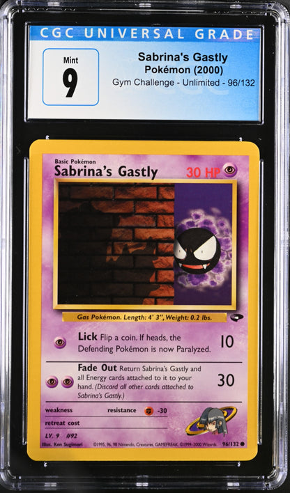 2000 Pokemon Gym Challenge #096/132 Sabrina's Gastly (96) CGC 9
