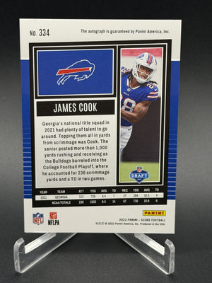 2022 Score #334 James Cook Rookie RC Gold Zone Auto /50