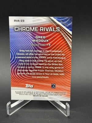 2026 Topps Chrome #RVA-23 Greg Maddux Chrome Rivals Away Red Refractors #/5
