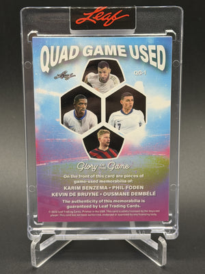 2026 Leaf Quad Game Used Jersey Benzema / Foden / Dembele / De Bruyne 1/1
