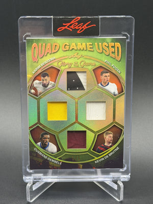 2026 Leaf Quad Game Used Jersey Benzema / Foden / Dembele / De Bruyne 1/1