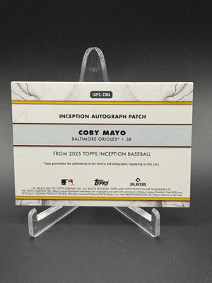 2025 Topps Inception #IAPC-CMA Coby Mayo Rookie RC Auto Patch Gold /50