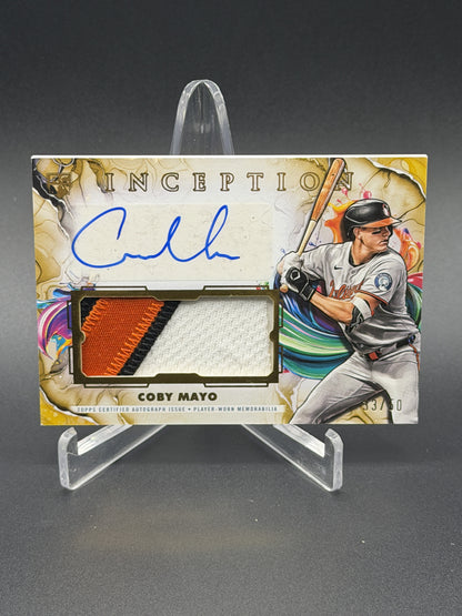 2025 Topps Inception #IAPC-CMA Coby Mayo Rookie RC Auto Patch Gold /50