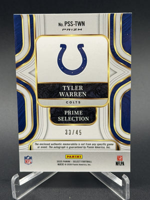 2025 Select Tyler Warren Rookie Patch Auto Neon Orange Pulsar Prizm /45
