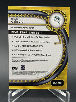 2025 Topps Five Star #FSA-MC Miguel Cabrera Auto /75