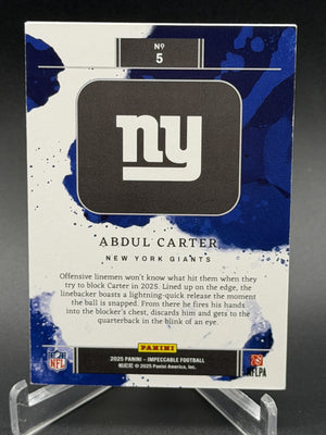 2025 Panini Impeccable #5 Abdul Carter Silver Rookie Shield #/35