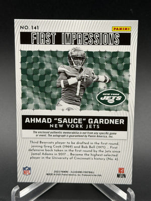 2022 Illusions #141 Ahmad "Sauce" Gardner First Impressions Auto Jersey Red /99