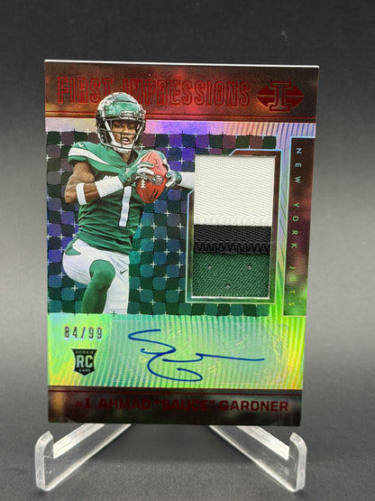 2022 Illusions #141 Ahmad "Sauce" Gardner First Impressions Auto Jersey Red /99