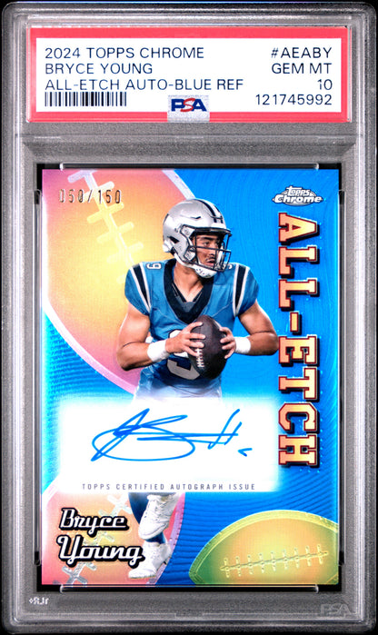 2024 Topps Chrome #AEA-BY Bryce Young All-Etch Auto Blue Refractor /150 PSA 10