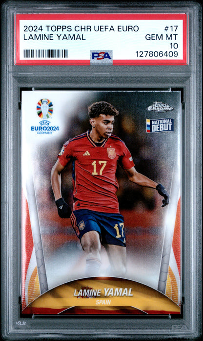 2024 Topps Chrome UEFA EURO #17 Lamine Yamal National Debut PSA 10