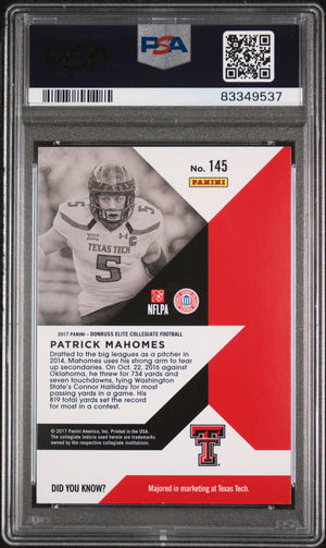 2017 Panini Elite Draft Picks #145 Patrick Mahomes II Rookie RC PSA 9