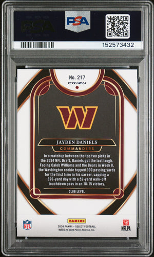 2024 Panini Select #217 Jayden Daniels Rookie RC Black & Green Prizm Shock PSA 9