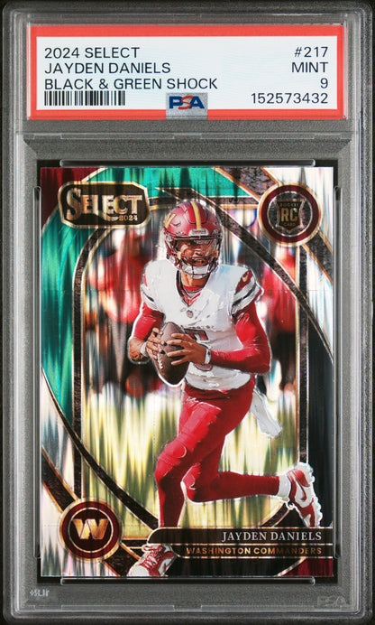 2024 Panini Select #217 Jayden Daniels Rookie RC Black & Green Prizm Shock PSA 9
