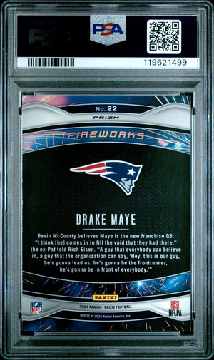 2024 Panini Prizm #22 Drake Maye Rookie RC Fireworks Green Ice Prizm PSA 10