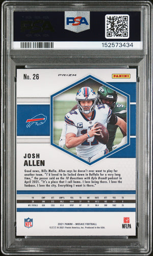 2021 Panini Mosaic #26 Josh Allen Prizm Reactive Blue PSA 10