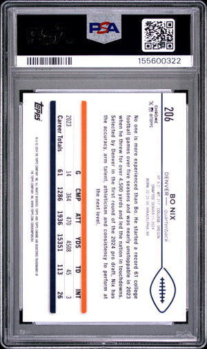 2024 Topps Chrome #206 Bo Nix Rookie RC PSA 9