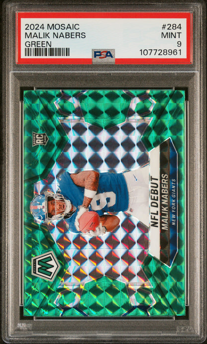 2024 Panini Mosaic #284 Malik Nabers Rookie RC Mosaic Green PSA 9