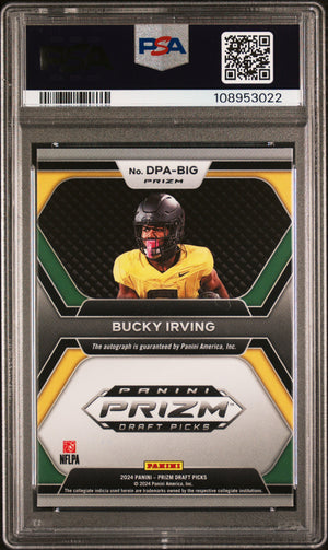 2024 Panini Prizm Draft Picks #DPA-BIG Bucky Irving Rookie Auto Silver PSA 9