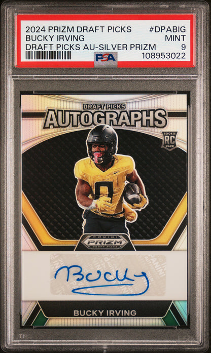2024 Panini Prizm Draft Picks #DPA-BIG Bucky Irving Rookie Auto Silver PSA 9