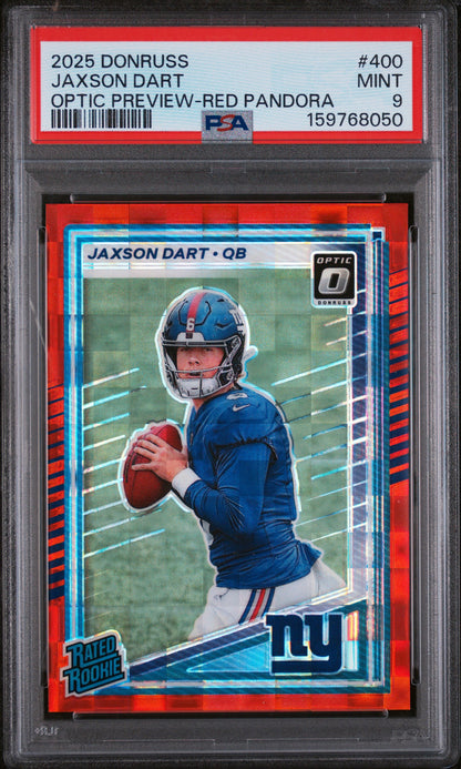 2025 Donruss #400 Jaxson Dart Optic Rated Rookies Preview Red Pandora PSA 9