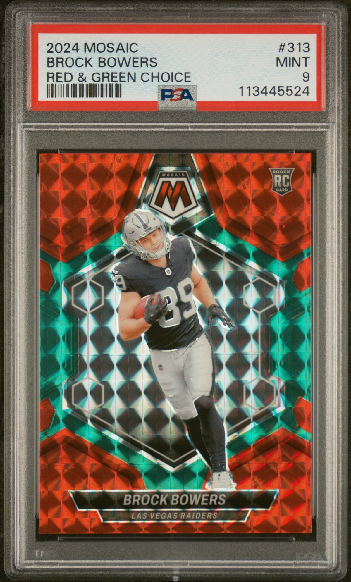 2024 Panini Mosaic #313 Brock Bowers Rookie RC Choice Red and Green PSA 9