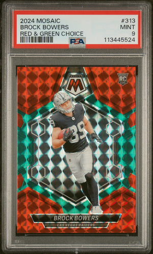 2024 Panini Mosaic #313 Brock Bowers Rookie RC Choice Red and Green PSA 9