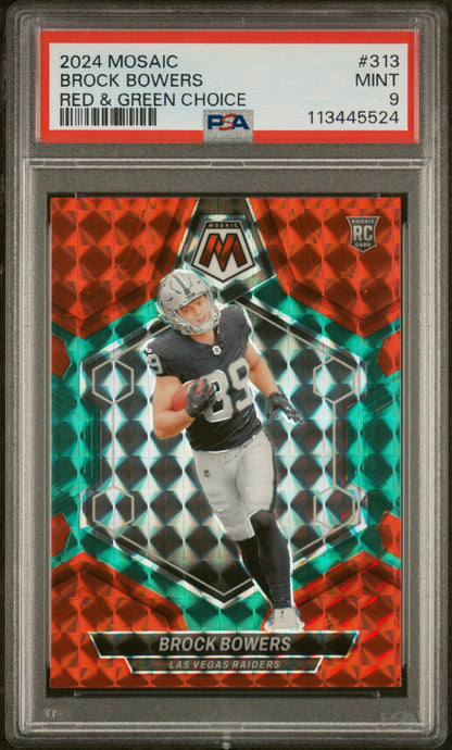 2024 Panini Mosaic #313 Brock Bowers Rookie RC Choice Red and Green PSA 9