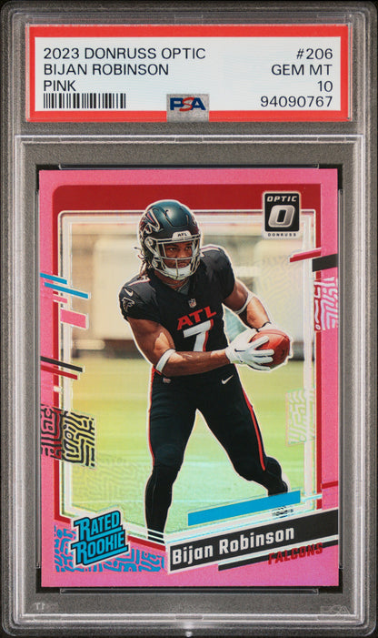 2023 Donruss Optic #206 Bijan Robinson Rated Rookie Pink PSA 10