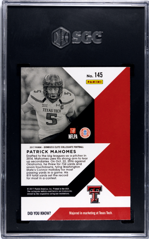 2017 Panini Elite Draft Picks #145 Patrick Mahomes II Rookie RC SGC 9.5