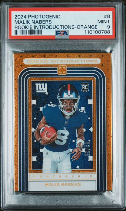 2024 Panini Photogenic #8 Malik Nabers Rookie Introductions Orange /25 PSA 9