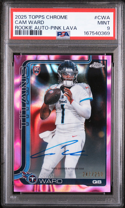 2025 Topps Chrome #RA-CWA Cam Ward Rookie Auto Pink Lava Refractor /250 PSA 9