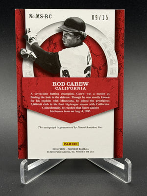 2016 Panini Pantheon #MS-RC Rod Carew Milestone Scripts Auto #/15