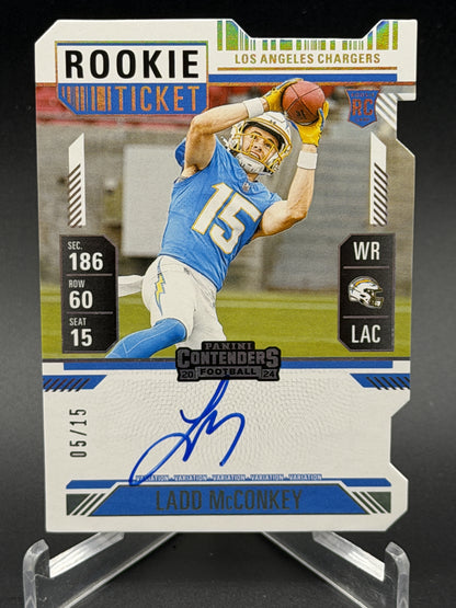 2024 Panini Contenders #110 Ladd McConkey Rookie Ticket Stub Variation Auto /15