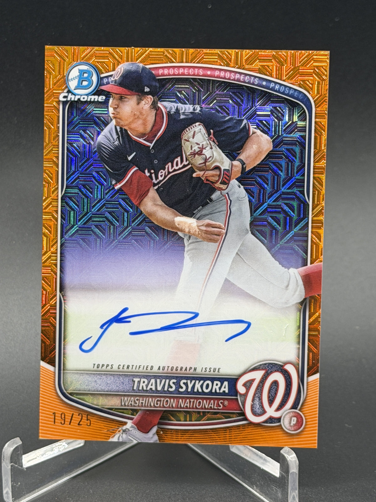 2025 Bowman Chrome Mega #BMA-TS Travis Sykora Auto Orange Mojo /25