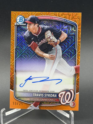2025 Bowman Chrome Mega #BMA-TS Travis Sykora Auto Orange Mojo /25