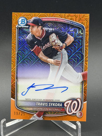 2025 Bowman Chrome Mega #BMA-TS Travis Sykora Auto Orange Mojo /25
