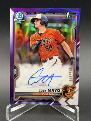 2021 Bowman #CPA-CMA Coby Mayo Chrome 1st RC Auto Purple Refractor #/250