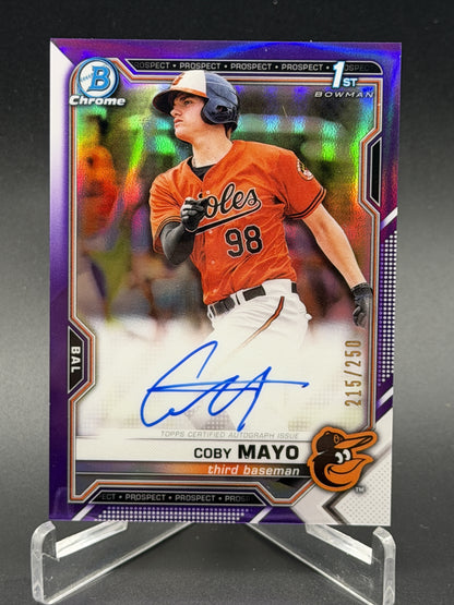 2021 Bowman #CPA-CMA Coby Mayo Chrome 1st RC Auto Purple Refractor #/250