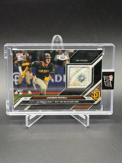 2024 Topps Now #4B Jackson Merrill Rookie Game-Used Base Relic 1st Hit Black /99
