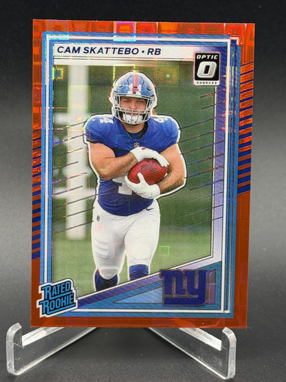 2025 Donruss #302 Cam Skattebo Optic Rated Rookies Preview Red Pandora