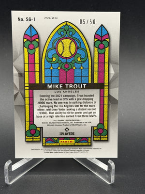 2021 Panini Prizm #SG-1 Mike Trout Stained Glass Snake Skin Prizm #/50