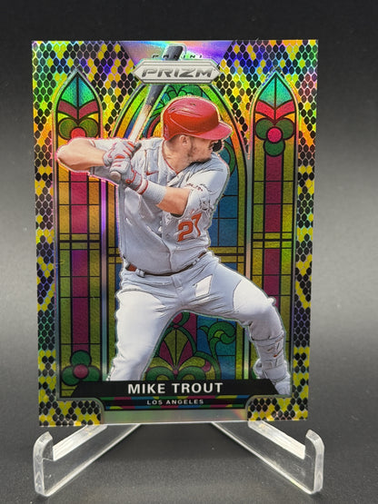 2021 Panini Prizm #SG-1 Mike Trout Stained Glass Snake Skin Prizm #/50